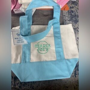 Trader Joe's Canvas mini Tote in Light Blue and Cream